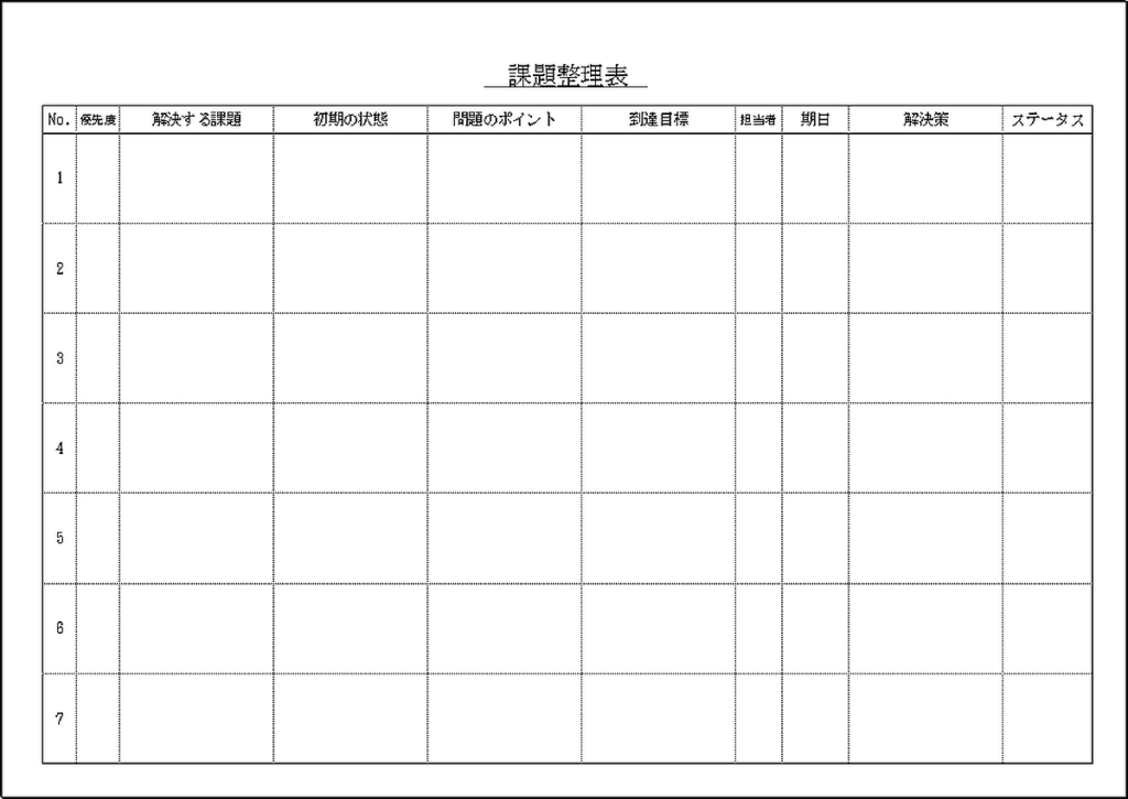 課題整理表のテンプレート