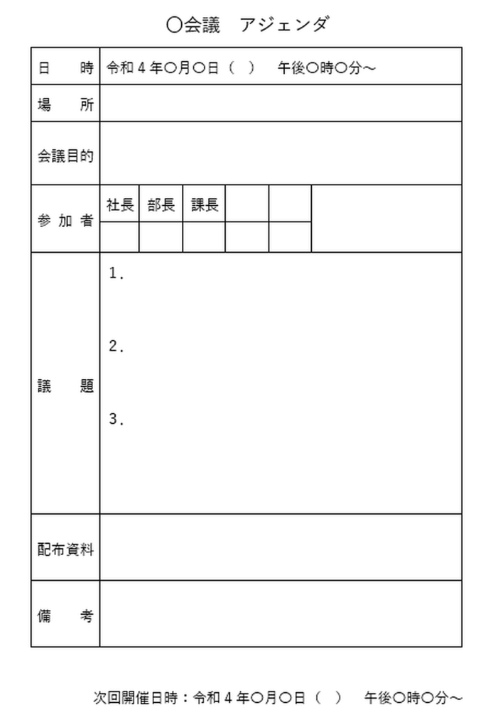 会議アジェンダのテンプレート