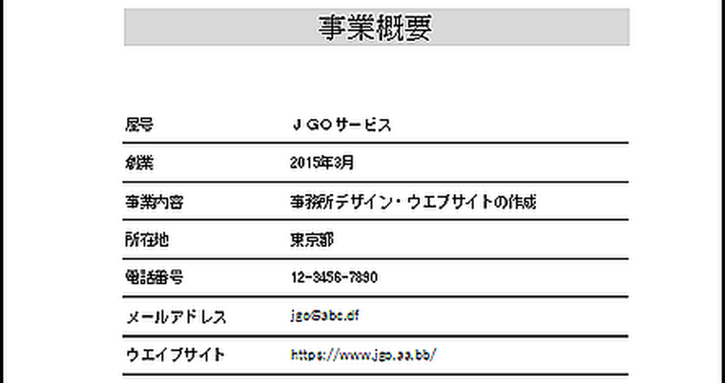 個人事業主 事業概要のテンプレート