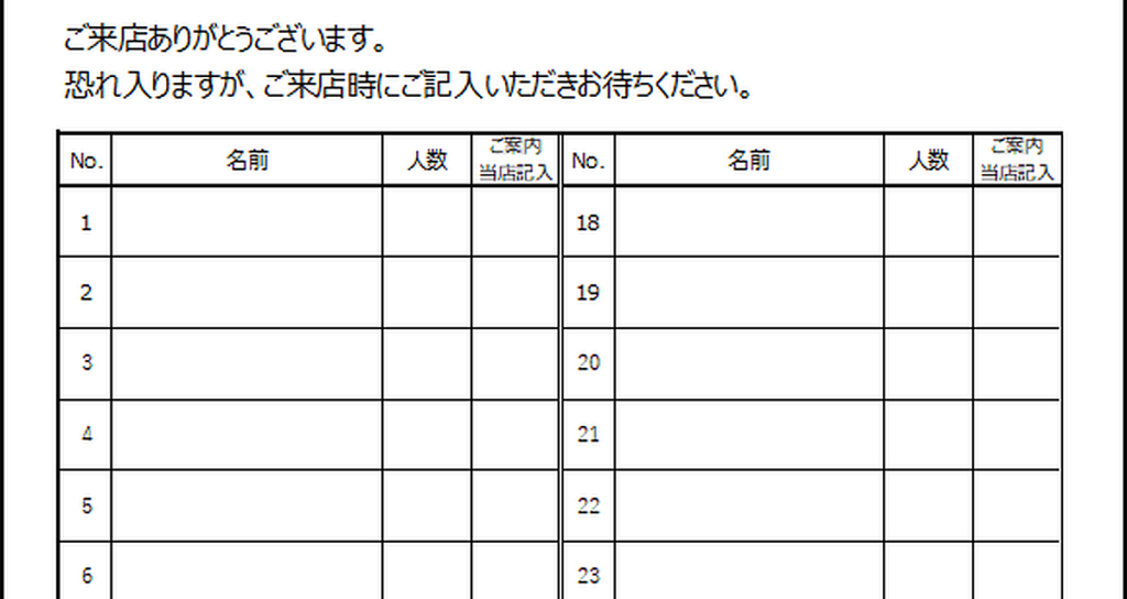 ウェイティングリストのテンプレート