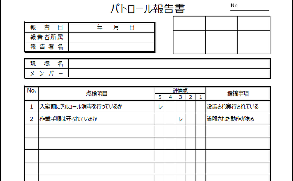 パトロール報告書のテンプレート