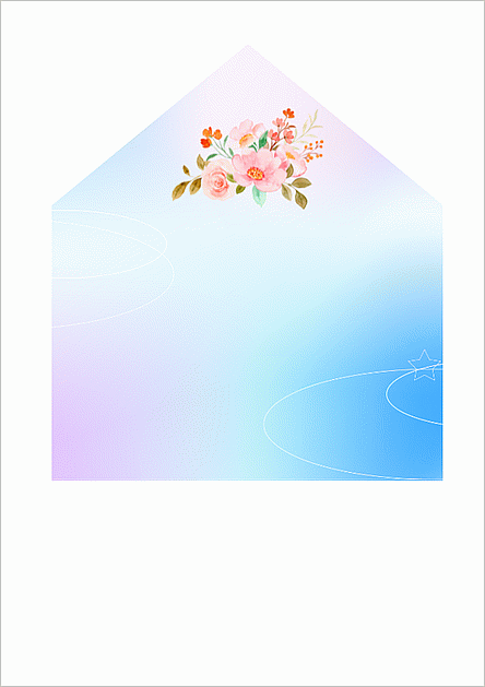 レインボー背景に花のイラスト 封筒の飾り紙