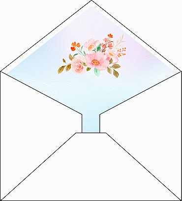 封筒の飾り紙-レインボー背景に花のイラスト