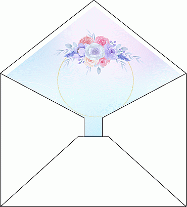 封筒の飾り紙-レインボー背景に花の指輪のイラスト
