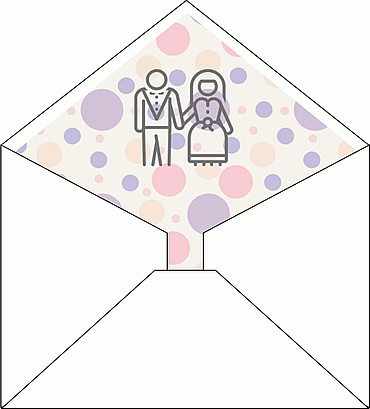 封筒の飾り紙-水玉の背景に手を繋いだ新郎新婦のイラスト