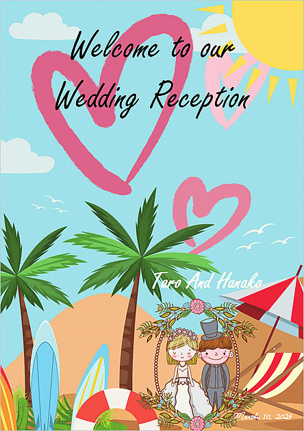 ウェルカムボードのテンプレート 夏向け 海辺の結婚式のイラスト