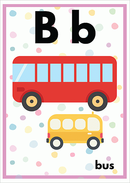 Bのアルファベットカード：busのイラスト