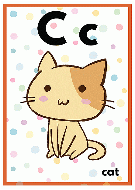 Cのアルファベットカード：catのイラスト
