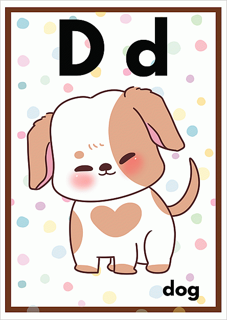Dのアルファベットカード：dogのイラスト
