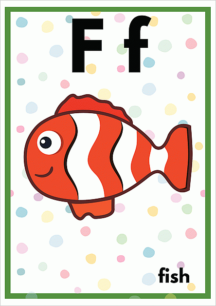 Fのアルファベットカード：fishのイラスト