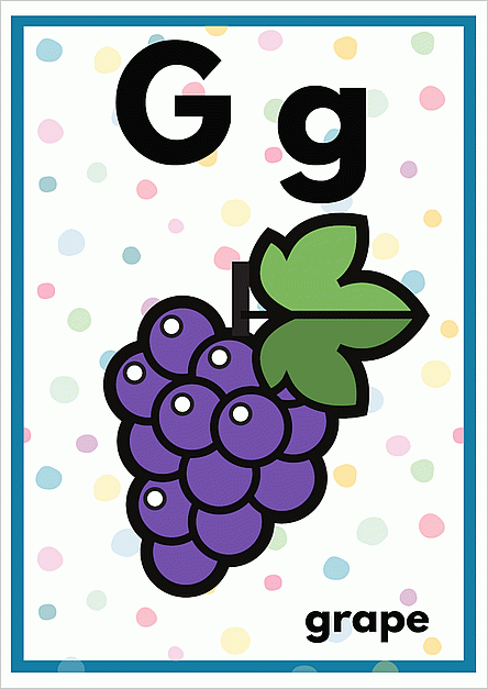 Gのアルファベットカード：grapeのイラスト