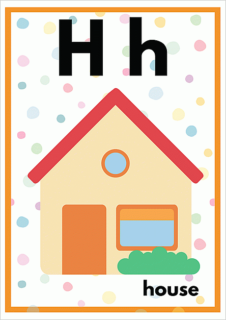 Hのアルファベットカード：houseのイラスト