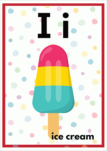 Iのアルファベットカード：ice creamのイラスト