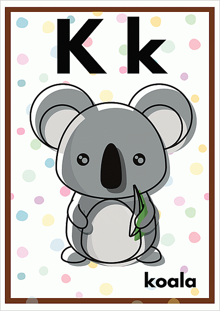 Kのアルファベットカード：koalaのイラスト