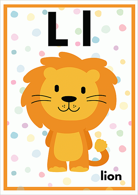 Lのアルファベットカード：lionのイラスト