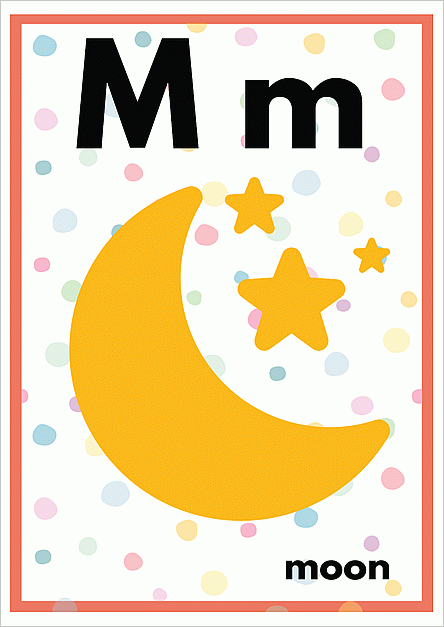 Mのアルファベットカード：moonのイラスト