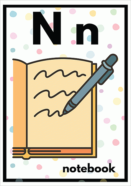 Nのアルファベットカード：notebookのイラスト