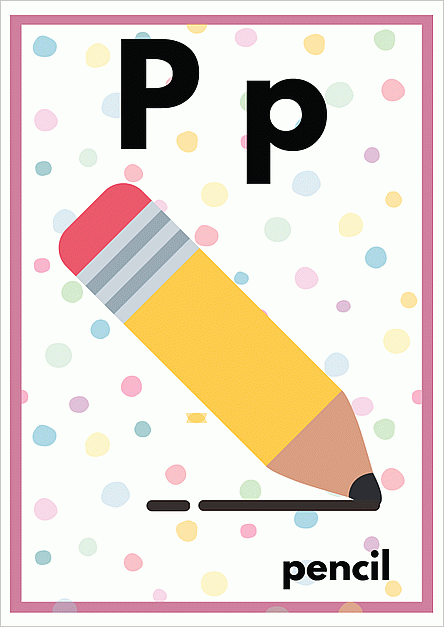 Pのアルファベットカード：pencilのイラスト