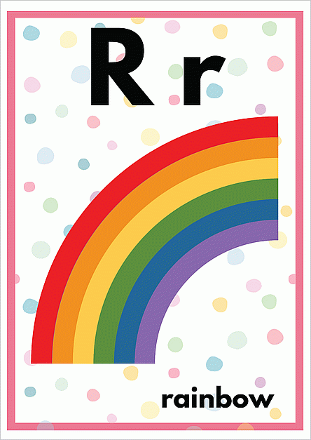 Rのアルファベットカード：rainbowのイラスト