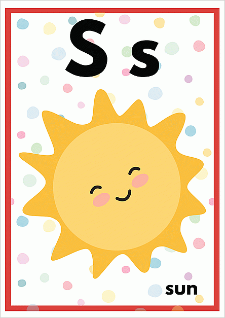 Sのアルファベットカード：sunのイラスト