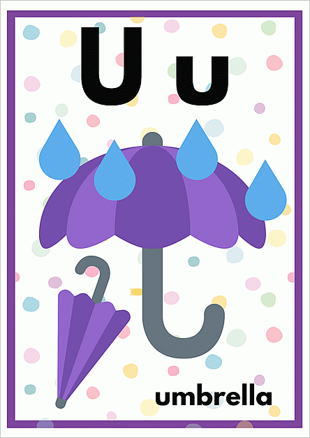 Uのアルファベットカード：umbrellaのイラスト