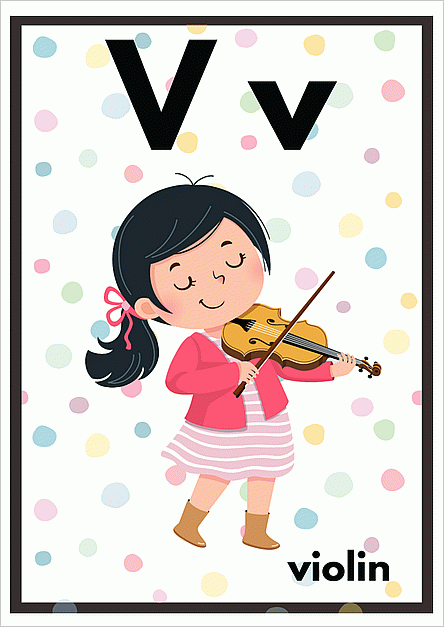 Vのアルファベットカード：violinのイラスト