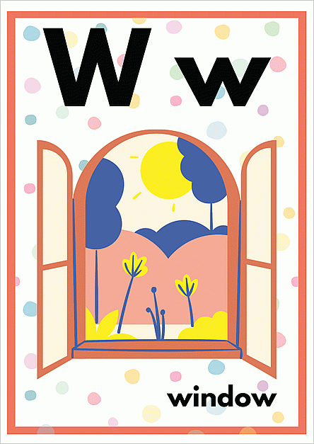 Wのアルファベットカード：windowのイラスト