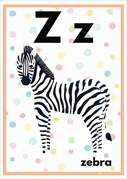 Zのアルファベットカード：zebraのイラスト
