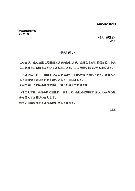 遅刻・欠勤を繰り返した場合の進退伺い