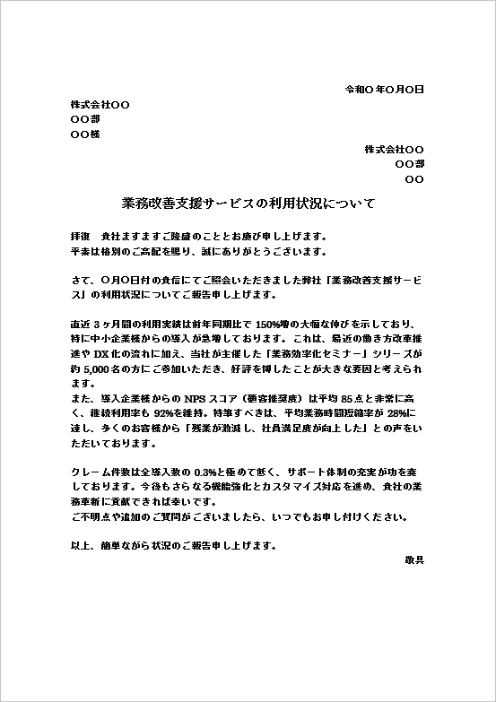 業務改善支援サービス利用状況報告書のテンプレート